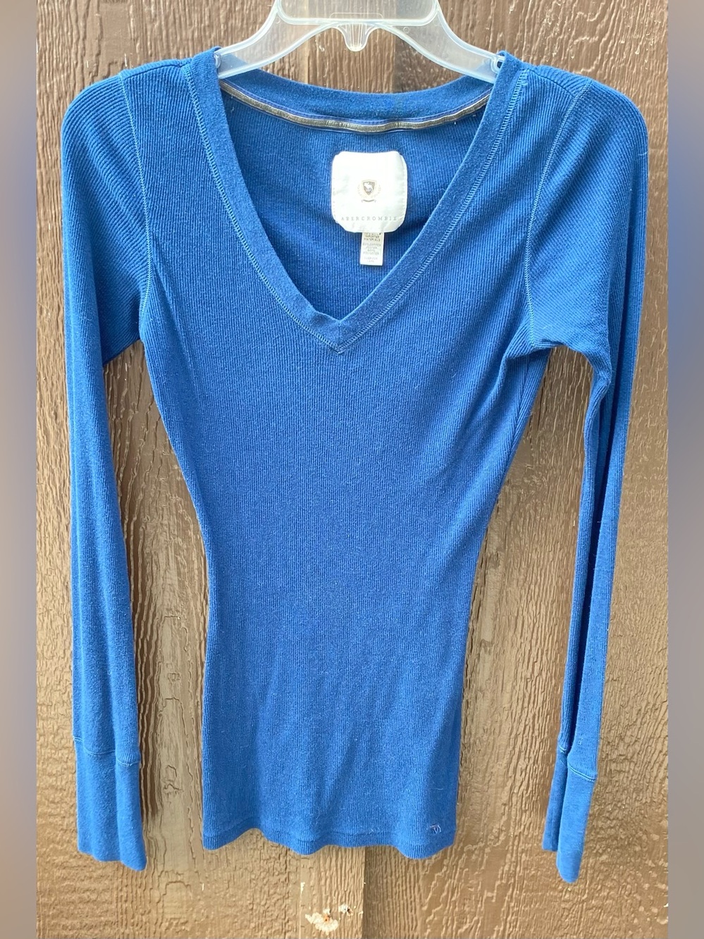 Y2K Abercrombie & Fitch Royal Blue Long-Sleeve V-Neck Top